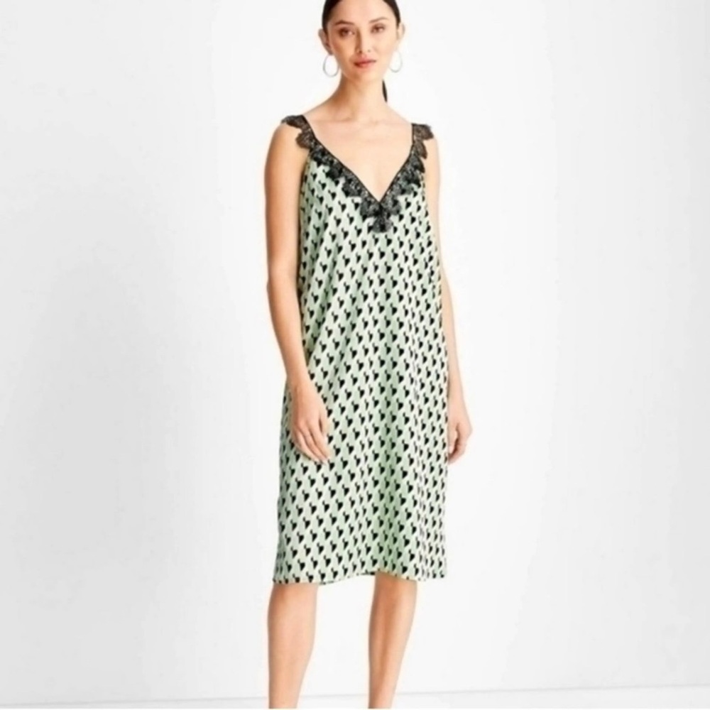 Target Future Collective Kahlana Barfield Brown slip dress S green black lace